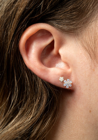 Iris Platinum Titanium Flower Flat Back Stud Earrings - White