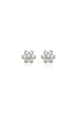 BFF Titanium  Crystal Flower Flat Back Stud Earrings