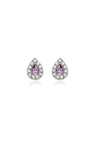 BFF Titanium Amethyst Pear Halo Flat Back Stud Earrings