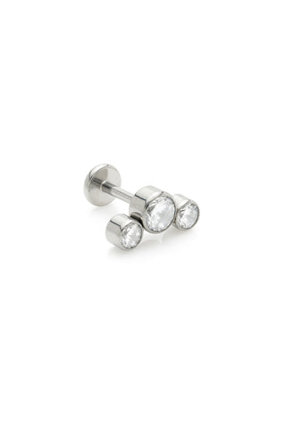 BFF Titanium Triple Crystal Flat Back Stud Earrings