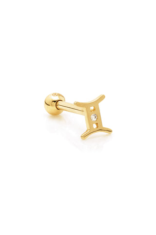 Gemini Solid Gold Jewelled Zodiac Barbell Earring