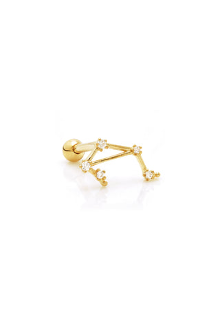 Libra Solid Gold Jewelled Zodiac Constellation Barbell Earring