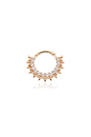 Solid Rose Gold Pavé Gem Spike Daith Septum Ring