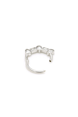 Solid Gold Square and Pear Jewelled Daith & Septum Ring - White Gold