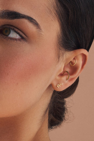 Gaia 14ct Solid Gold Jewelled Leaf Flat Back Stud