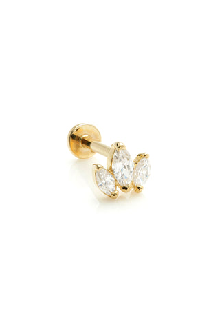 Clementia 14ct Solid Gold Triple Marquise Cluster Flat Back Stud Earring