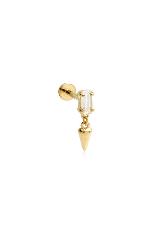 Virtus 14ct Solid Yellow Gold Baguette Gem Hanging Spike Flat Back Stud Earring