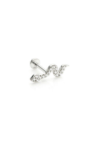 Syn 14ct Solid White Gold Jewelled Snake Flat Back Stud