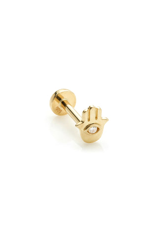Hamsa 14ct Solid Yellow Gold Hand Jewelled Flat Back Stud