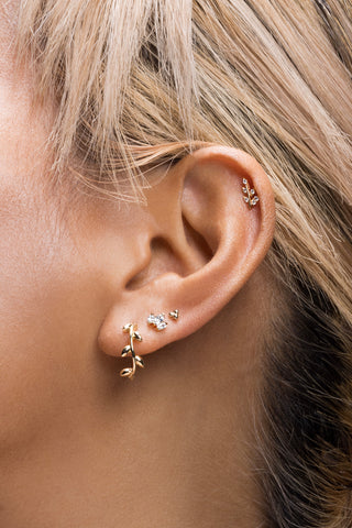 Ama 14ct Solid Gold Triple Ball Flat Back Stud Earring