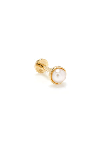 Solid 14ct Gold Bezel Pearl Flat Back Stud Earring - Gold