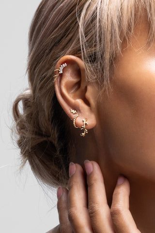 Flora Solid Gold Vine Leaf Hoop Earring