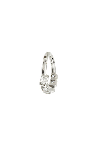 Solid Gold Multi Shaped Jewelled Hinge Ring - White Gold