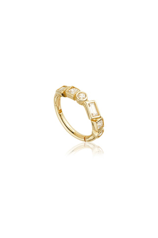 Solid Gold Multi Shaped Jewelled Hinge Ring - Gold