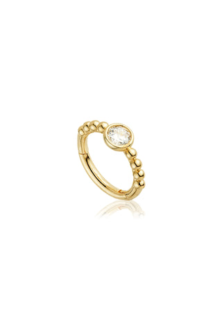 Solid Gold Solitaire Bubble Hinged Earring - Gold