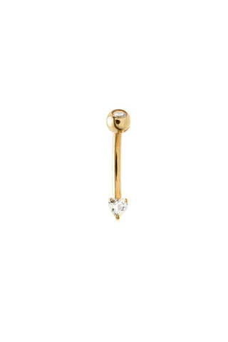 Solid Gold Double Jewelled Heart Rook Bar - Gold