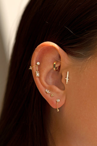 Tri Dot 9ct Solid Gold Barbell Earring