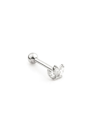 Triple Marquise Gem 9ct Solid White Gold Barbell Earring