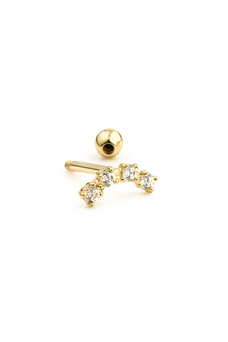 4 Gem Crescent 14 Carat Gold Cartilage Barbell Earring
