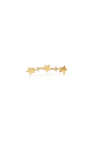 4 Gem Star Crescent 14 Carat Solid Gold Cartilage Barbell Earring