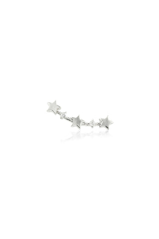 4 Gem Star Crescent 14 Carat Solid White Gold Cartilage Barbell Earring