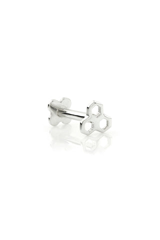 Solid Gold Open Honeycomb Flat Back Stud Earring - White Gold