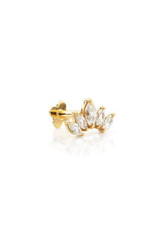 Gold Crescent Marquise Flat Back Stud with Gemstones