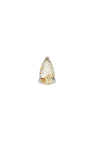 Titanium Threadless Gold Rutilated Quartz Tear Drop Flat Back Stud