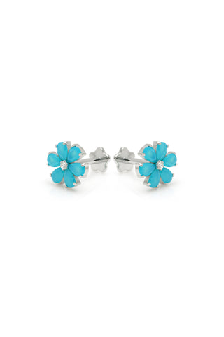 Iris Platinum Titanium Flower Flat Back Stud Earrings - Blue