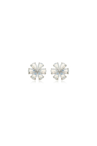 Iris Platinum Titanium Flower Flat Back Stud Earrings - White