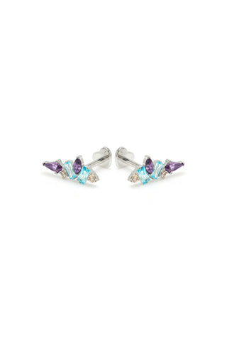 Faye Platinum Titanium Amethyst Gem Cluster Flat Back Studs