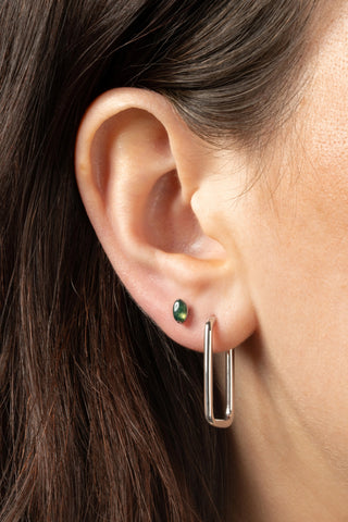 Titanium Threadless Moss Agate Oval Flat Back Stud