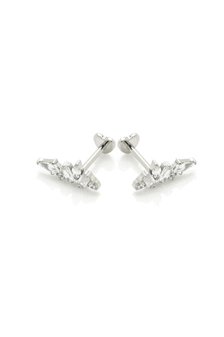 Platinum Titanium Threadless Gem Cluster Flat Back Stud Earrings