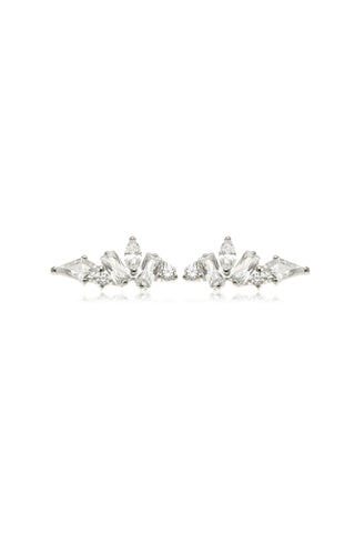 Platinum Titanium Threadless Gem Cluster Flat Back Stud Earrings