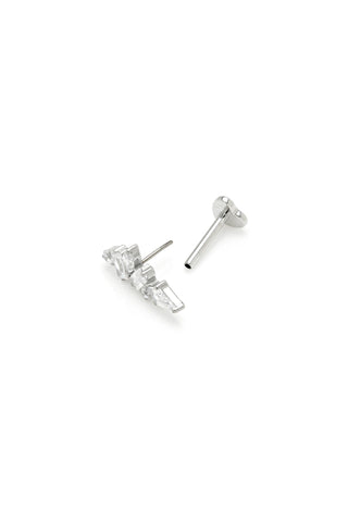 Platinum Titanium Threadless Gem Cluster Flat Back Stud Earrings