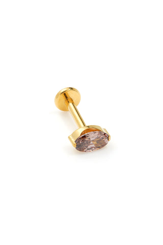 Gold Titanium Smokey Quartz Oval Flat Back Stud
