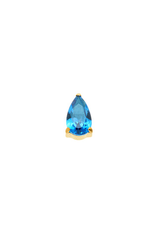 Gold Titanium London Blue Topaz Tear Drop Flat Back Stud