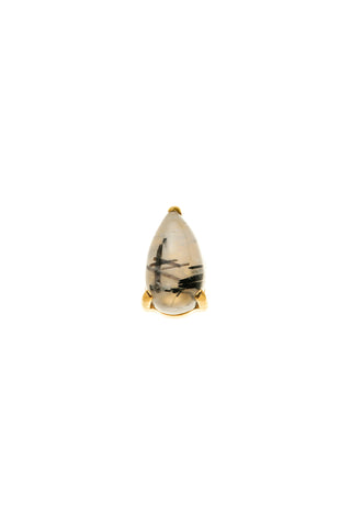 Gold Titanium Black Rutilated Quartz Tear Drop Flat Back Stud