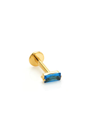 Gold Titanium London Blue Topaz Baguette Flat Back Stud