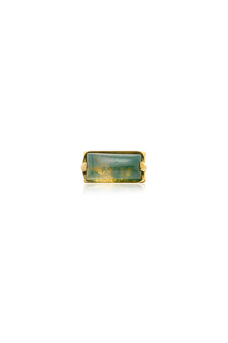 Gold Titanium Threadless Moss Agate Baguette Flat Back Stud Earring