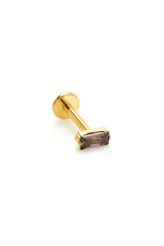 Gold Titanium Smokey Quartz Baguette Flat Back Stud