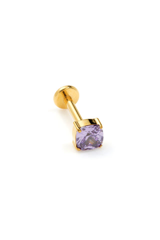 Gold Titanium Amethyst Cushion Cut Flat Back Stud