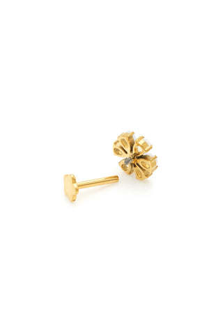 Iris Gold Titanium Flower Flat Back Stud Earrings - Blue