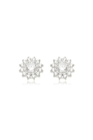Platinum Titanium Jewelled Flower Stud Earrings