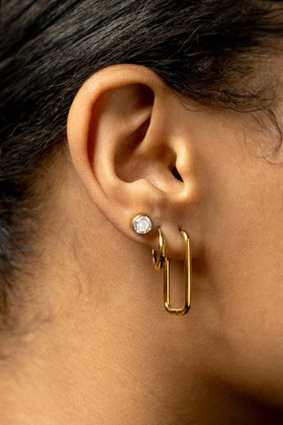 Gold Titanium Moissanite Bezel Gem Stud Earrings