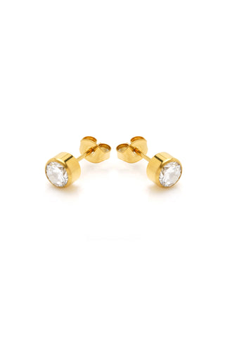 Gold Titanium Moissanite Bezel Gem Stud Earrings
