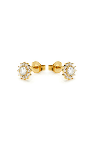 Gold Titanium Jewelled Flower Stud Earrings