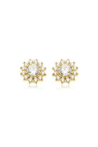 Gold Titanium Jewelled Flower Stud Earrings