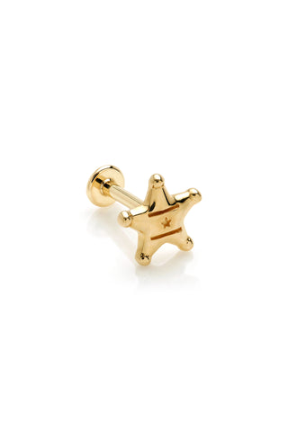 Solid 14ct Gold Threadless Sheriff's Badge Flat Back Stud