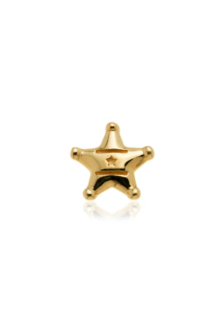 Solid 14ct Gold Threadless Sheriff's Badge Flat Back Stud